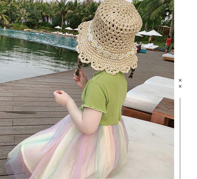 2026 Girls' Korean-Style Rainbow Princess Dress: Trendy Summer Gauze Skirt