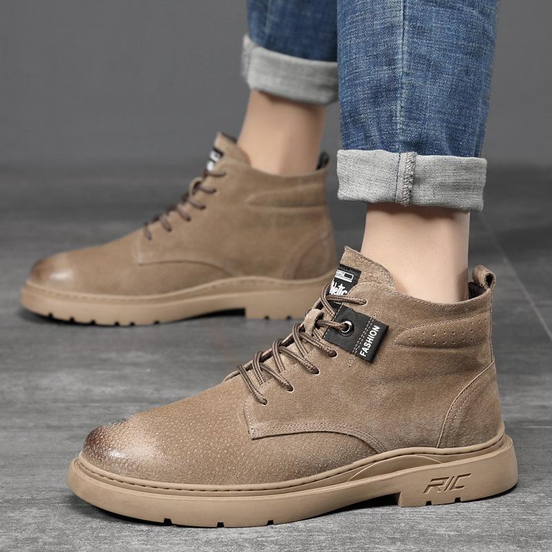 Pánské boty Martin z pravé hovězí kůže podzim a zima nové boty na silné podrážce se středně vysokým svrškem britské pánské boty se středně vysokým svrškem univerzální pracovní krátké