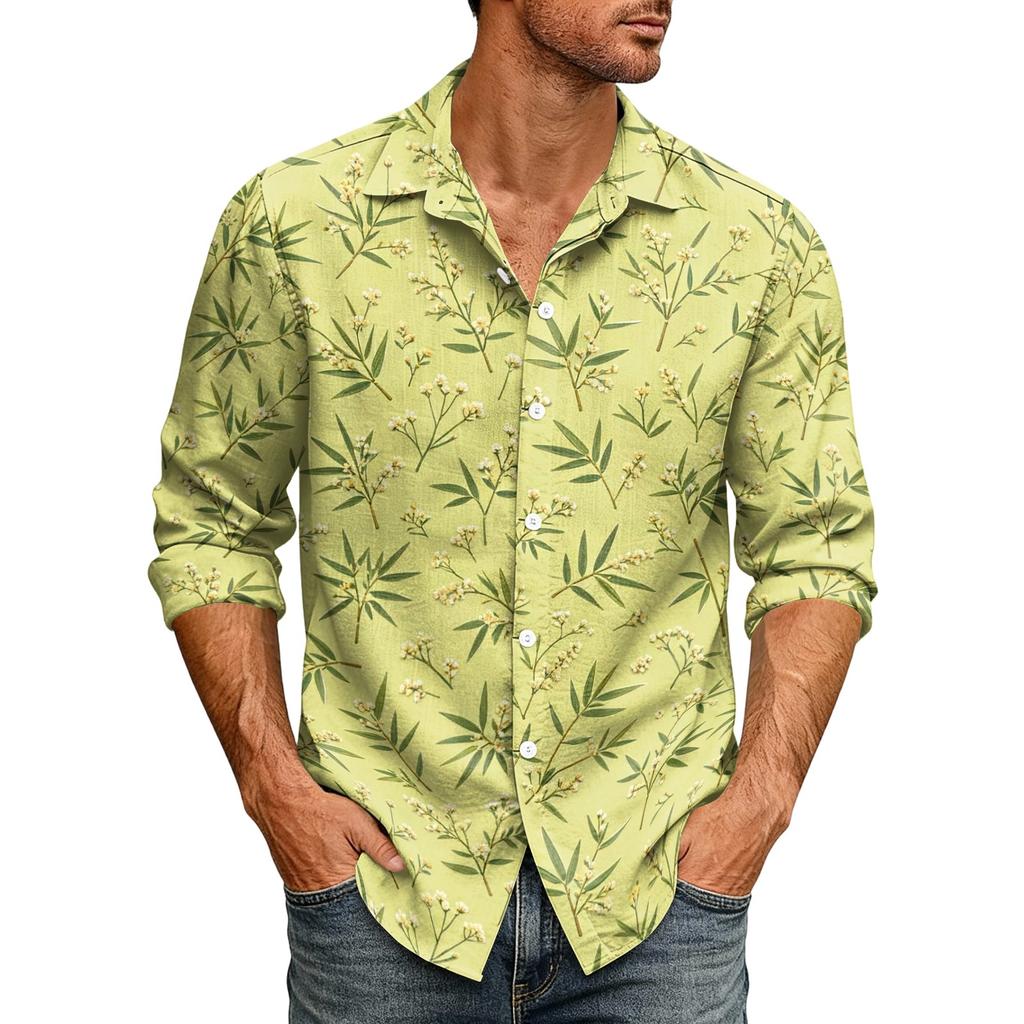 Men's Loose Fit Long Sleeve Shirt Hawaiian Style Button Down Collar Casual Vintage Design Lightweight Breathable Fabric Suitable for Spring Autumn