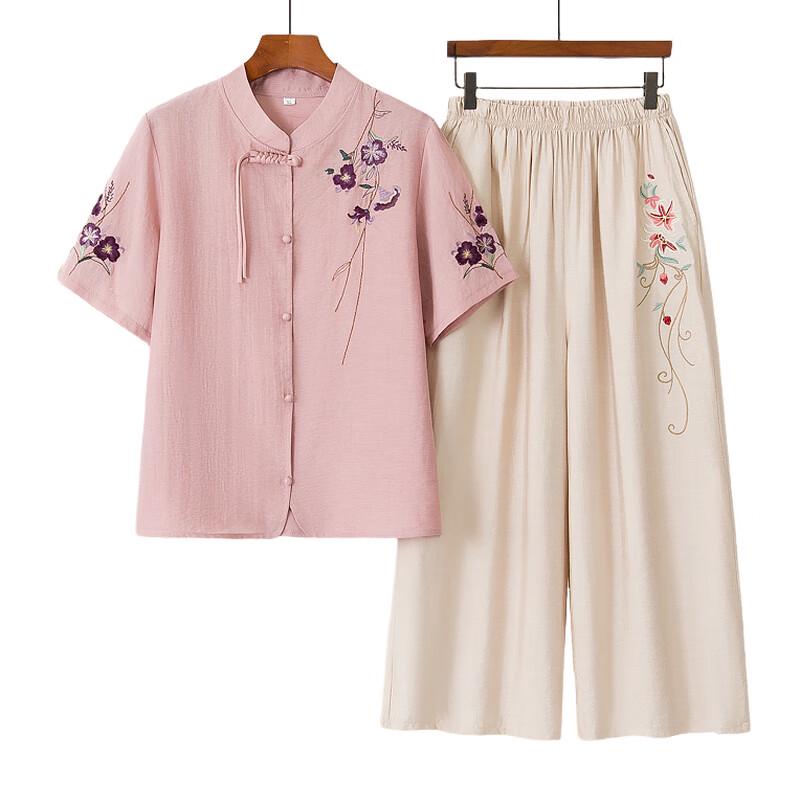 Elegante Set di Camicia Estiva in Misto Lino Stile Cinese per Donna