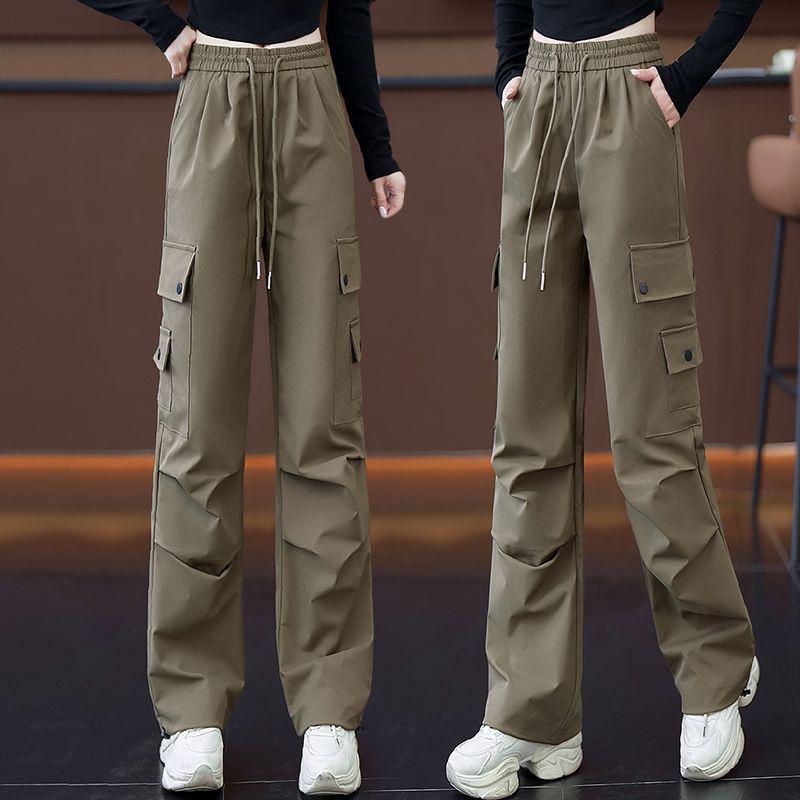 Ankela Women's Wide Leg Red Work Pants - Multi-Pocket, Straight Leg Casual Sports Pants for Autumn/Winter 2026.