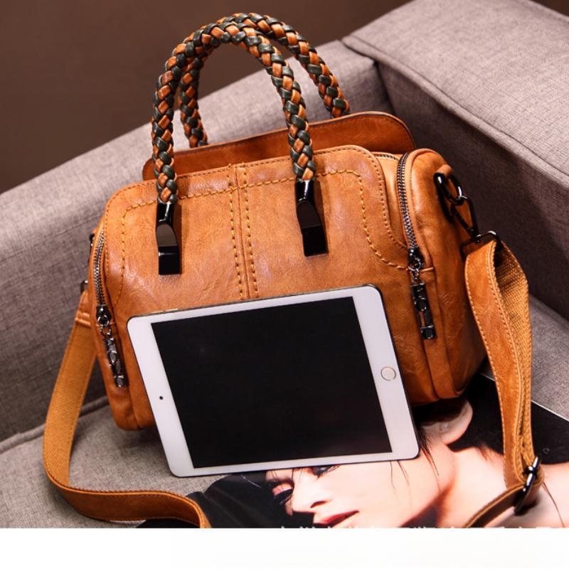 Női Messenger Táska Mindenhez illő Boston Táska Puha Bőr Női Táska Divatos Fonott Kézitáska