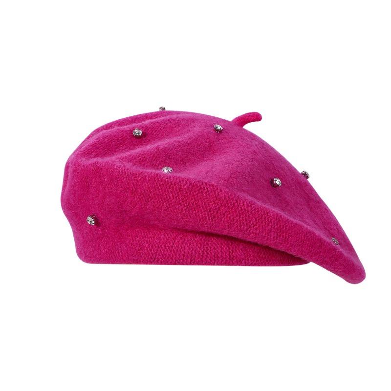Women S Wool Beret Hat With Rhinestones Vintage Multi Color Face Slimming