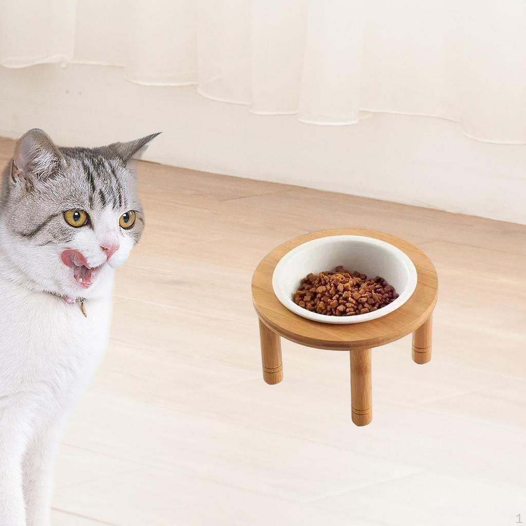 Elevated Cat Dog Bowl Ceramic Feeder Easy Assembly with Wood Stand Raised Pet Food Water Dish