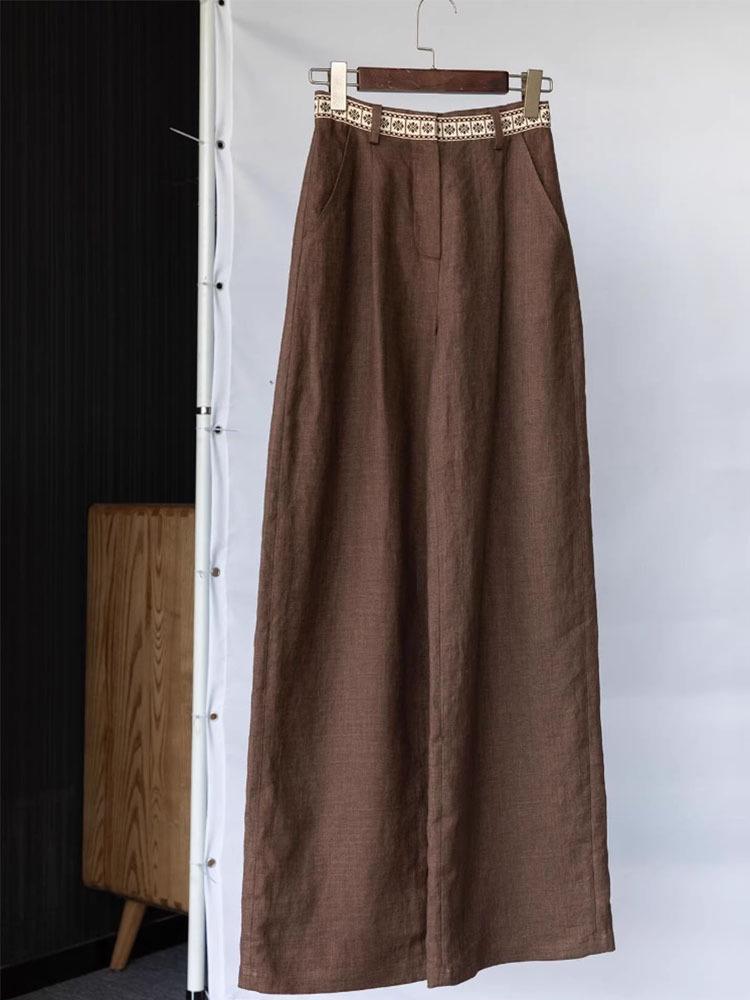 Women s Spring 2026 Retro Coffee Jacquard Wide-Leg Pants - High-Waisted, Elegant, Slimming Design Small
