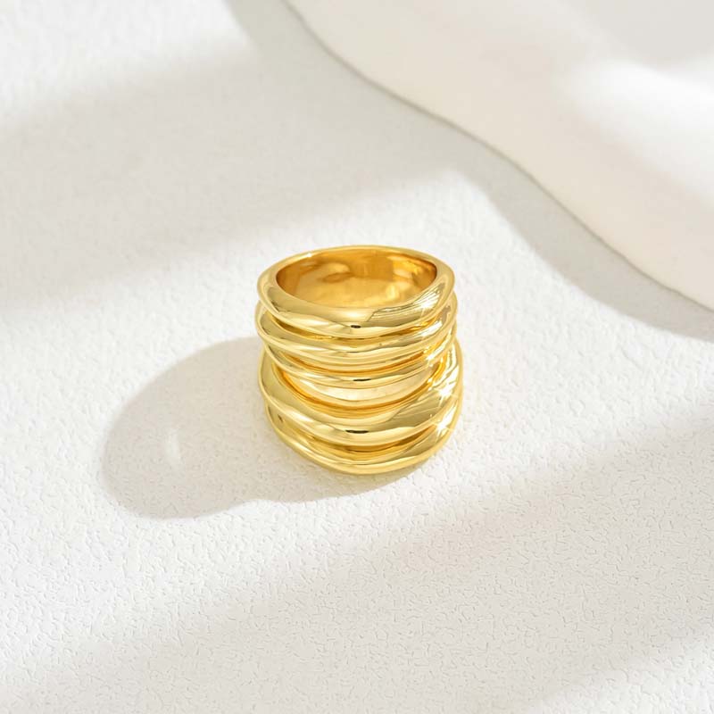 Stainless Steel Metal Multi-layer Line Wide Rings For Women Men Punk Hip Hop Gold Color Shell Geometric Ring Jewelry Gifts