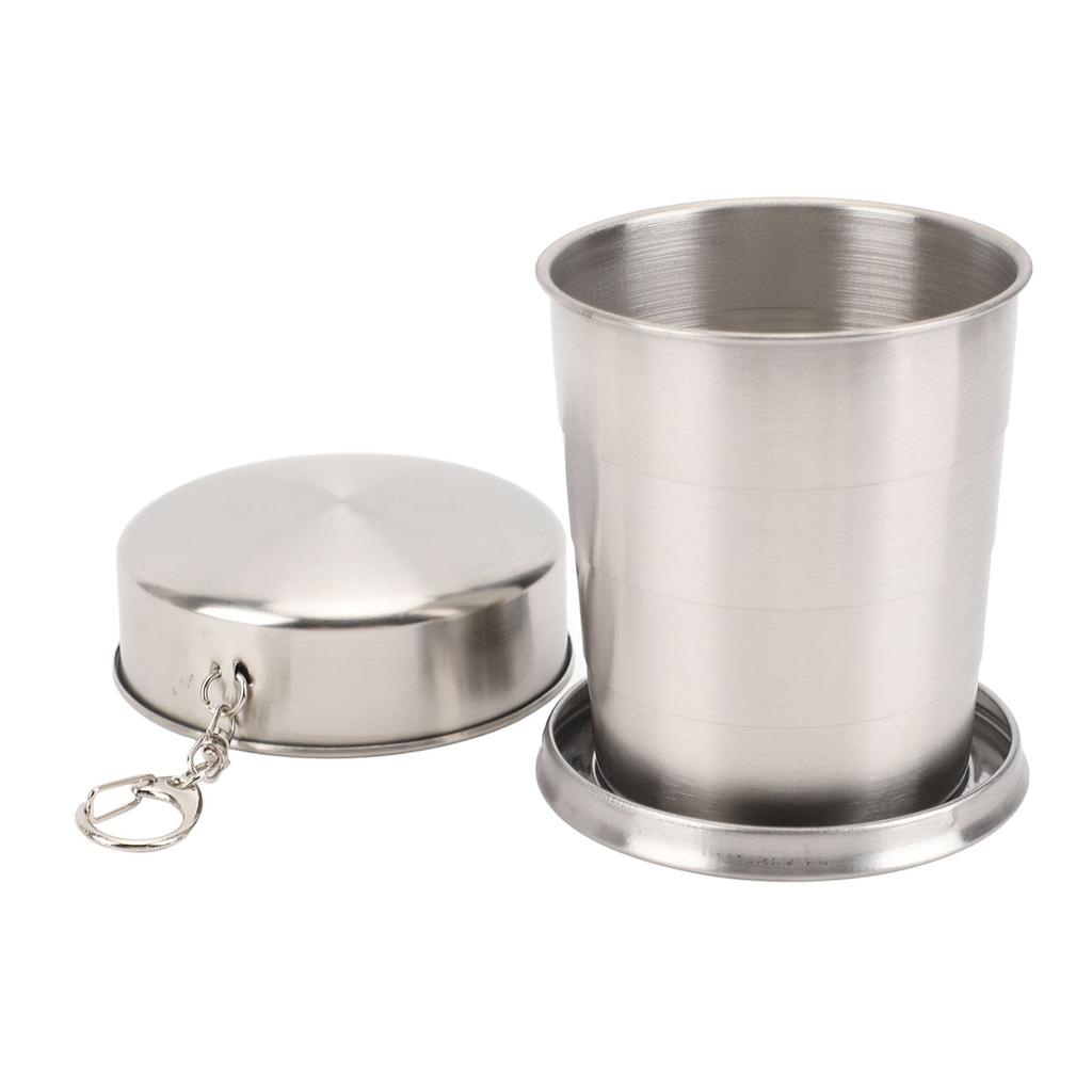 Stainless Steel Collapsible Cup Outdoor Travel Camping Portable Folding Cup with Keychain for Picnic Hiking 250ML