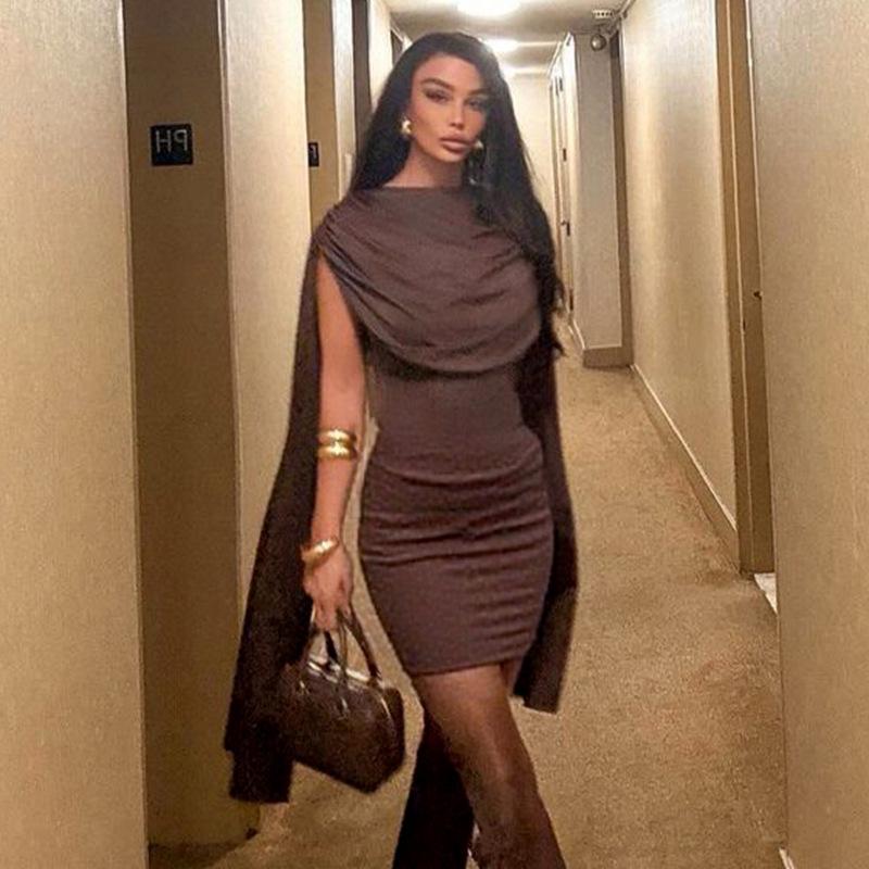 African Women's High-End Texture Drape Neck Mini Dress