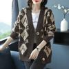Women's Plus Size Knitted Cardigan Sweater Spring Autumn V-Neck Printed Knit Sweater Jacket Casual Loose Knit Jacket