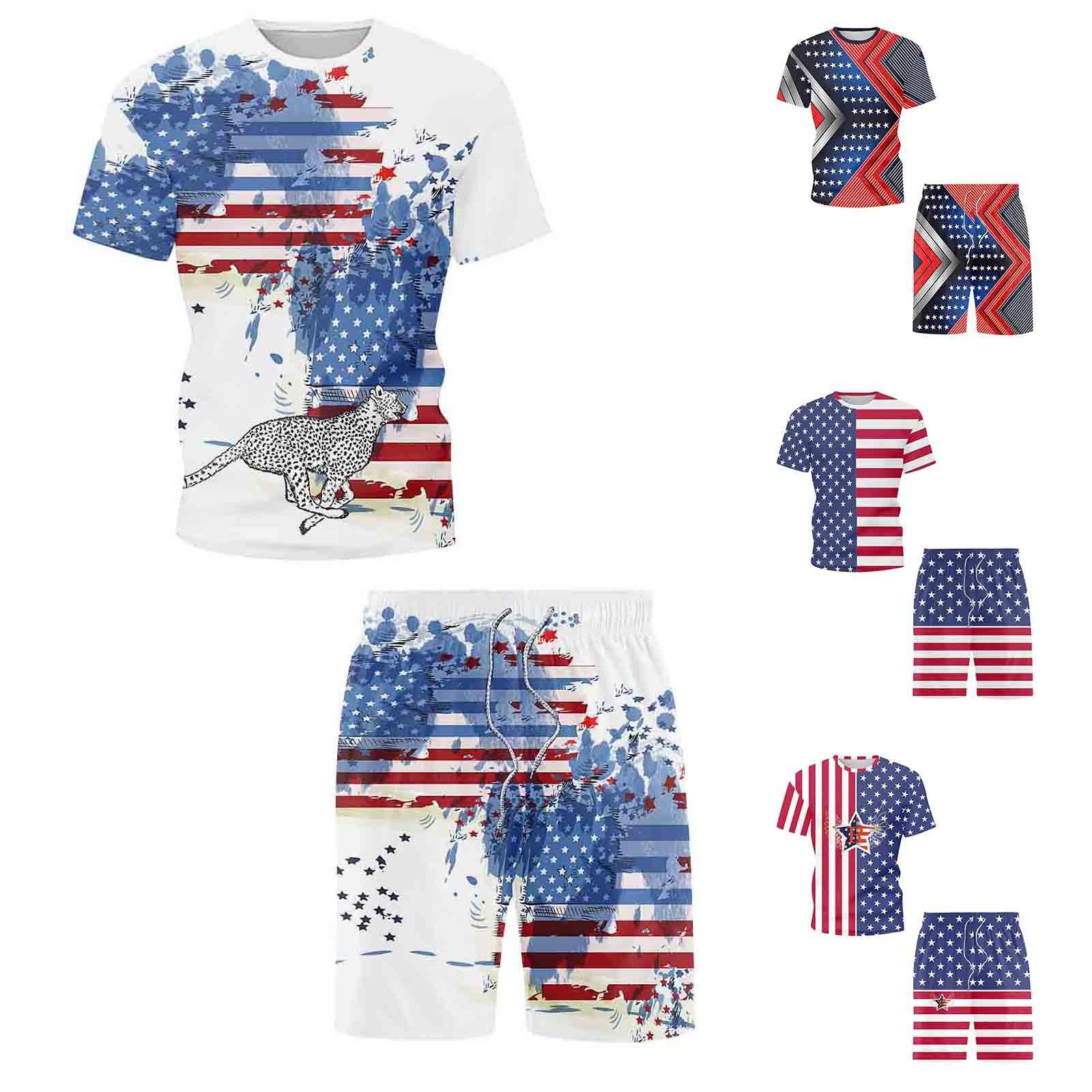 

Men s Summer casual fashion Flag 3D printed short sleeved shorts T-shirt set