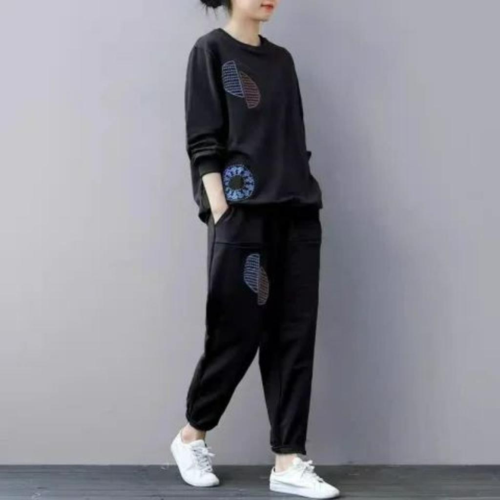 Spring and Autumn Plus Size Sweater Suit Women Loose Printing Casual Sports Two-piece Suit Women