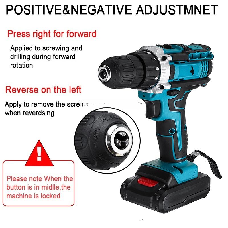 28N.m Rechargable Electric Hammer Drill Max Torque LED Light Screwdriver 1/2 Battery 1 Charger 48V 1500W