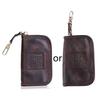Soft Vegetable Tanned for Key for Case Multifunctional Vintage Short Keys Purse with Card Holder Zipper Coin Pocket for  Brown