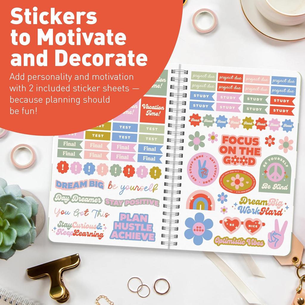 Sweetzer & Orange Academic Planner 2025-2026 – Student Planner for August 2025 to July 2026 – Weekly & Monthly Layout – Sturdy Cover & Stickers