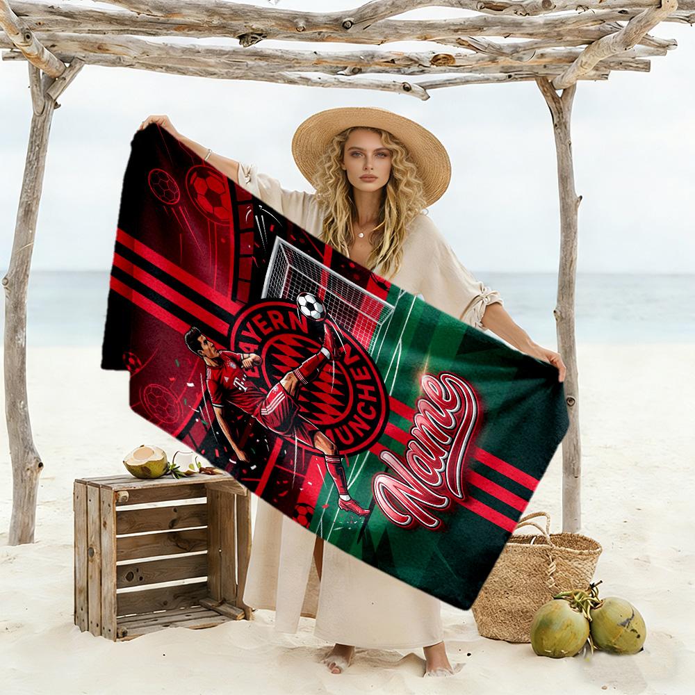 Bayern Munich Soccer Poster Customizable Name Beach Towel Soft Durable Quick-Dry Suitable for Swimming Gym Camping Yoga Vacation