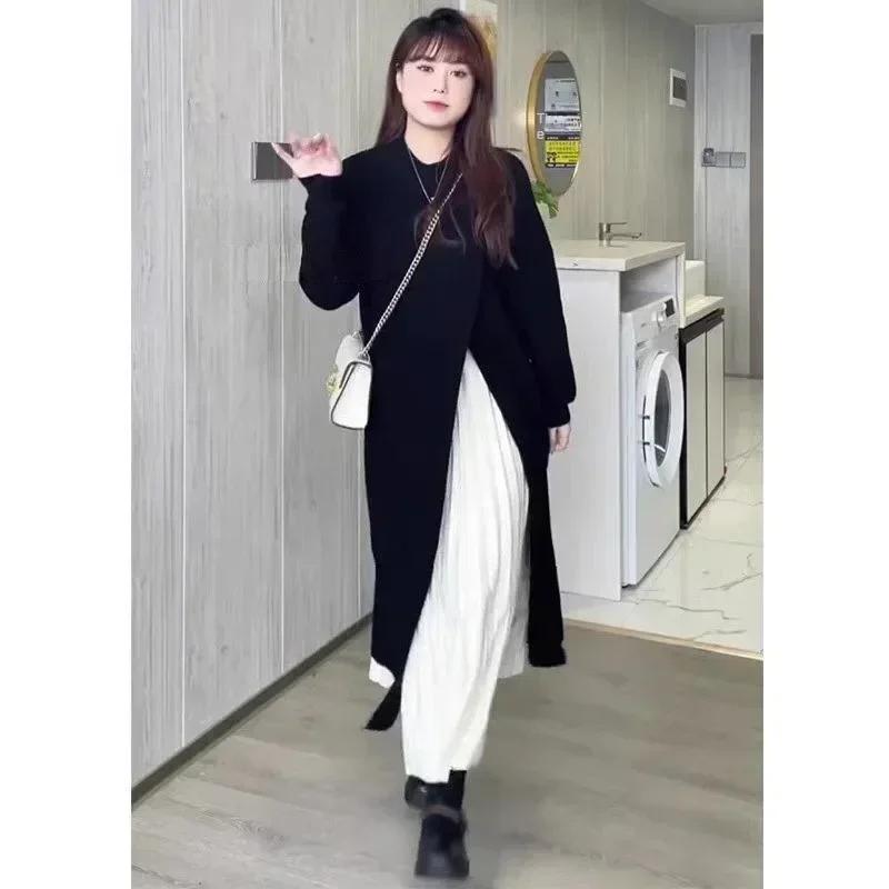Side Slit Knitted Dress Women's Casual Autumn And Winter Female Loose Simple Long Sweater Skirt Korean Elegant Long Dresses