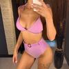 4 barvy Dámské plavky Bikiny s vysokým pasem Dámské plavky Dvoudílná souprava bikin s páskem Plavky