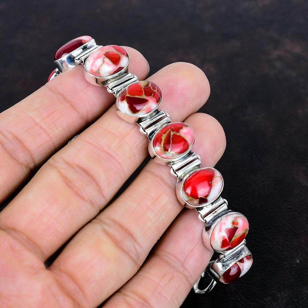 Kingman red mohave copper turquoise gemstone bracelet 925 sterling silver adjustable chain bracelet handmade boho jewelry anniversary gifts