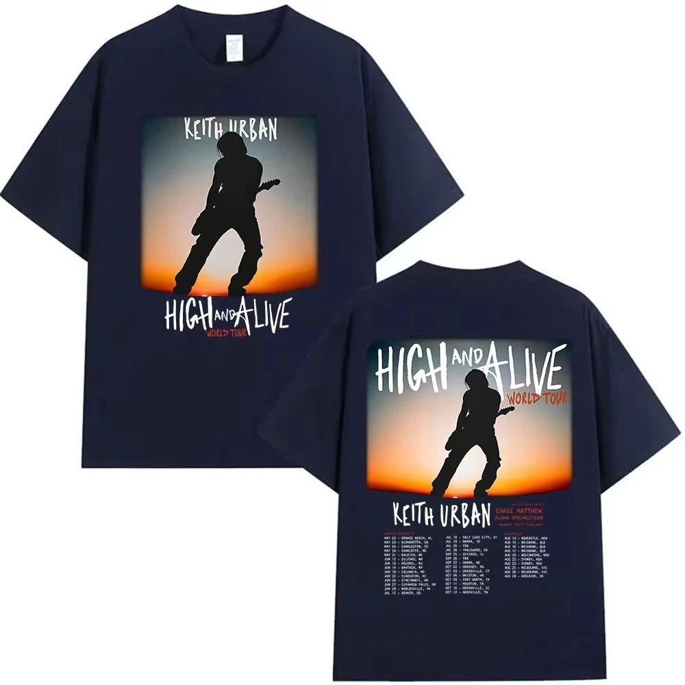 

Vintage Hip Hop Tops Keith Urban High and Alive World Tour 2026 Merch Print Tshirt Fashion Cotton Casual Streetwear Unisex S
