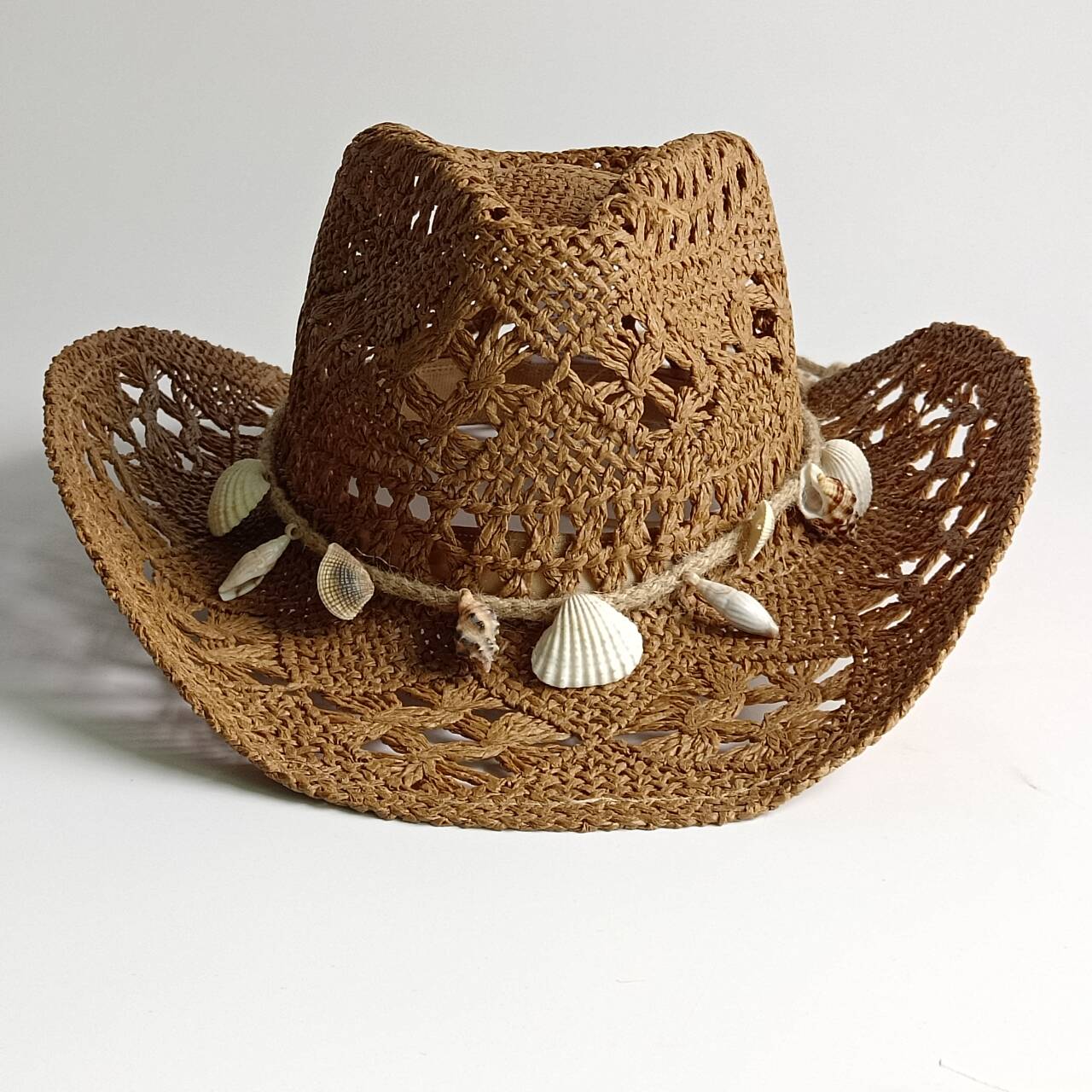 

2026 hand-woven crochet raffia Cowboy straw hat sunshade vacation men and women beach sun protection western chapeau cowboy M55-58cm