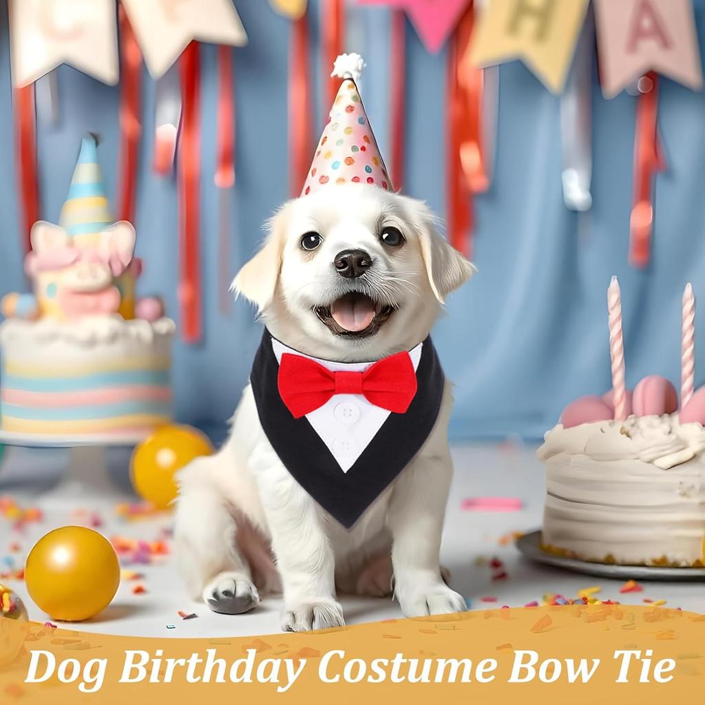 Formal Dog Tuxedo, Dog Bandana Collar with Bow Tie Costume for Small Dogs - Adjustable Dog Suit for Parties & Weddings