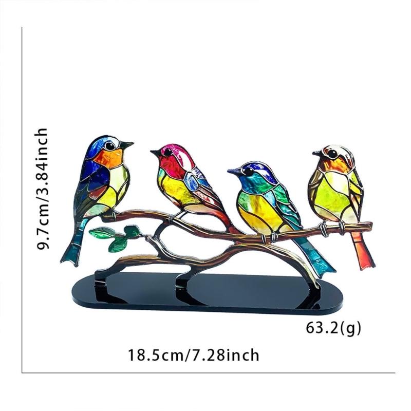 Colorful Birds Statue Art Craft Acrylic Tree Branch Birds Sculptures Collectibles Holiday Gift for Office Cabinets Booksh