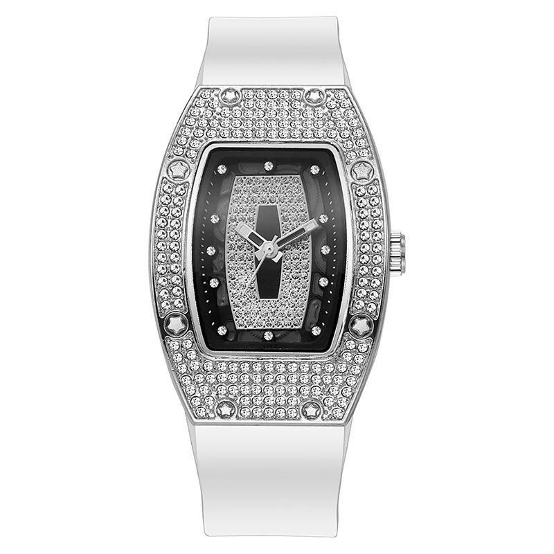 Barrel-shaped diamond-encrusted quartz tape women s watch fashion trend temperament women s watch silicone watch white белый