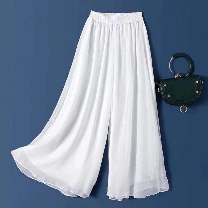 Women's Spring and Summer Thin Section Wide Legged Slim High-waisted Nine Points Pure Colour Loose Thin Chiffon Dance Trousers