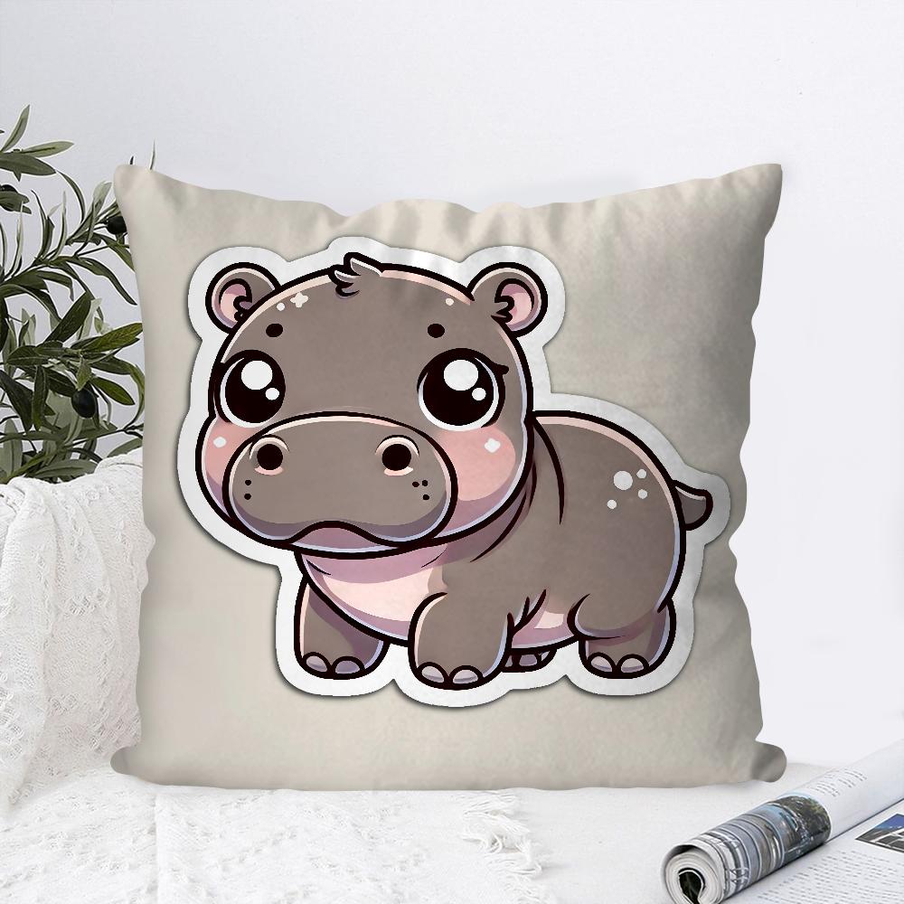 Baby Hippo Moo Deng Pillow Case Square Pillow Bedroom Sofa Leisure Comfort Cushion Car Living Room Home Decoration