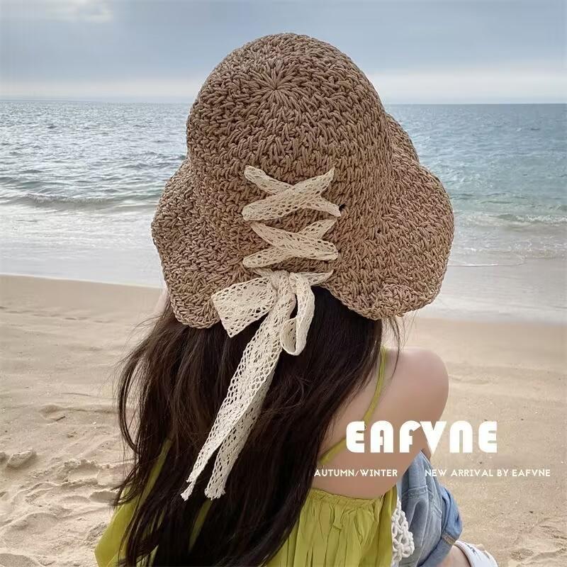 Hat Women's Spring and Summer Versatile Big Brim Straw Hat Summer Seaside Bucket Hat Face Small Sunscreen Hat Sun Hat
