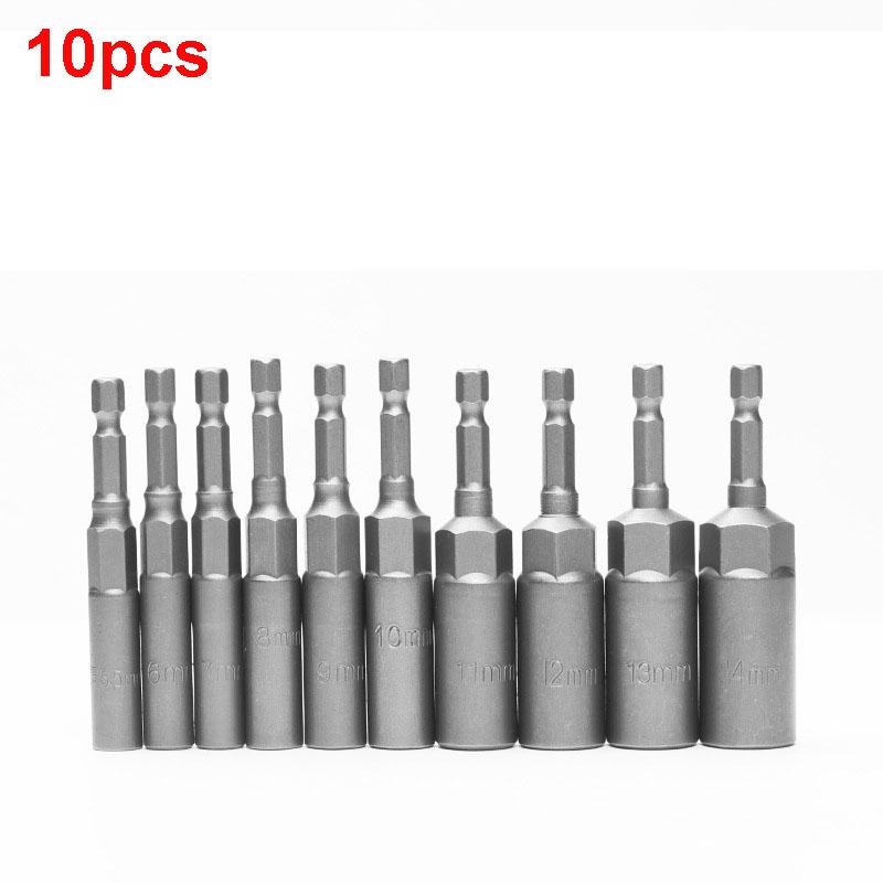 15Piece 80Mm Length Deepen Power Nut Driver Drill Bit Set 5.5-19MM Gray-Black for Power Tools 6.35MM Hex Shank Hand Tools