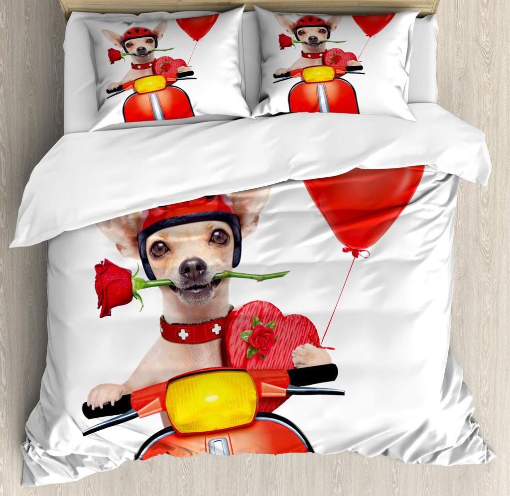 Niedliches Chihuahua Hund Bettbezug SetMädchen Chihuahua Mode Brille Schleifen WelpenBettwäsche Sets Einzelbett Einzelbett KingsizeBlassrosa