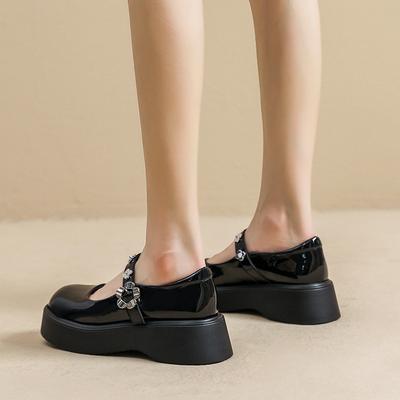 Blumenschnalle Mary Jane Muffin Einzel Schuh Stil College Plateau Kleine Lederschuhe Damen