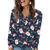 Women's Fashion V-Neck Button-Up T-Shirt With Christmas Print Long-Sleeved Top
