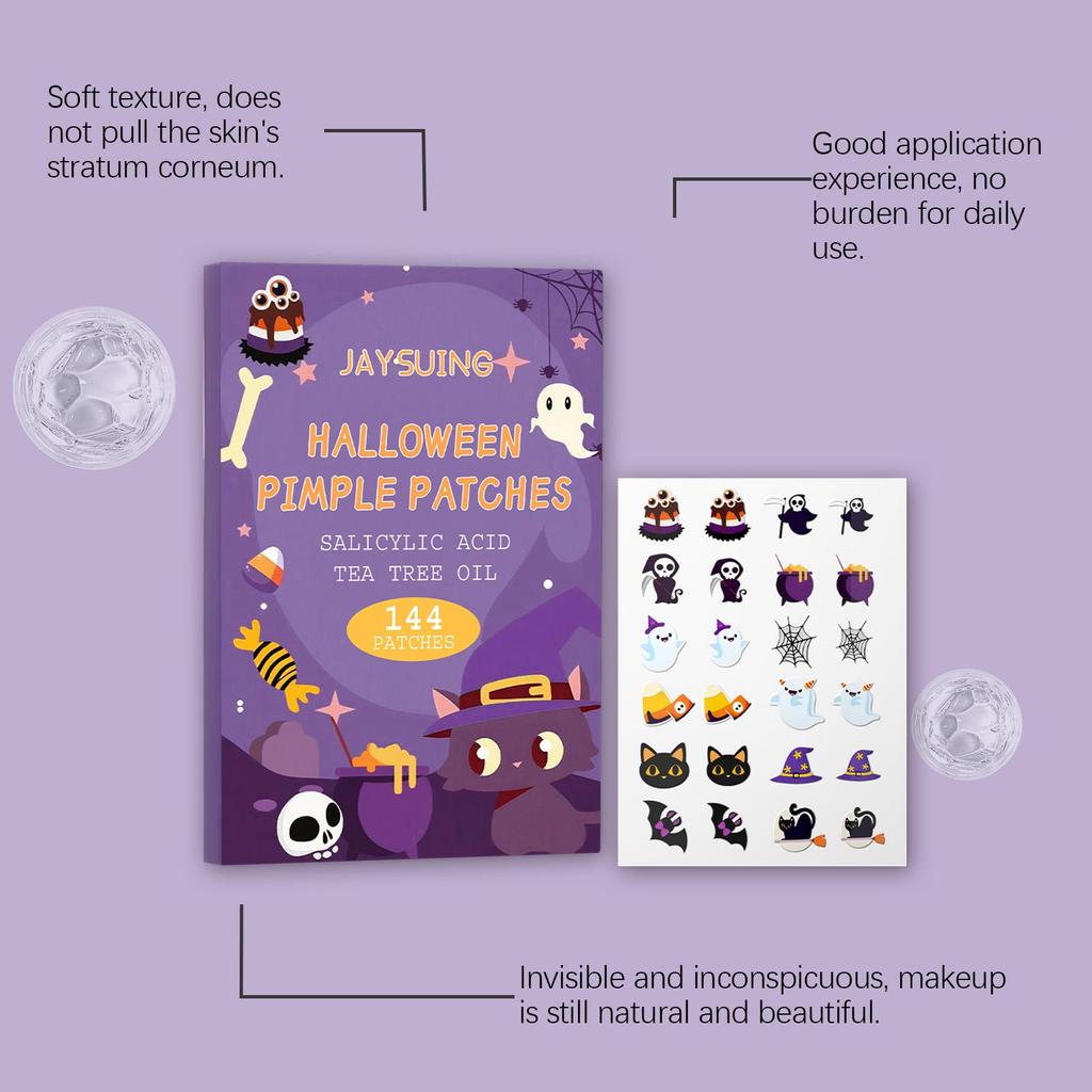Jaysuing Halloween Acne Patches Gentle Care for Facial Skin Breathable Adhesive Covers for Acne Care 144pcs