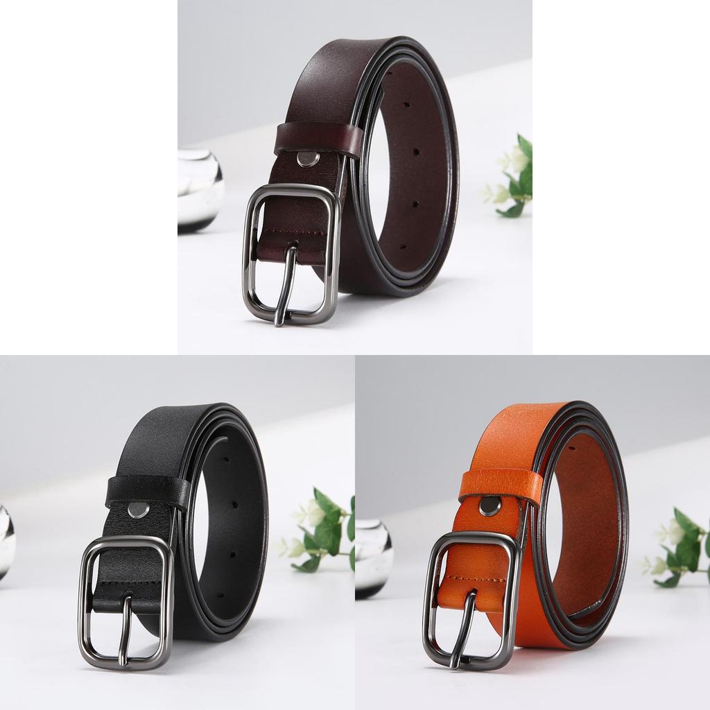 Classic Genuine Leather Womens Belt With Zinc Alloy Square Buckle For Casual Office Wear