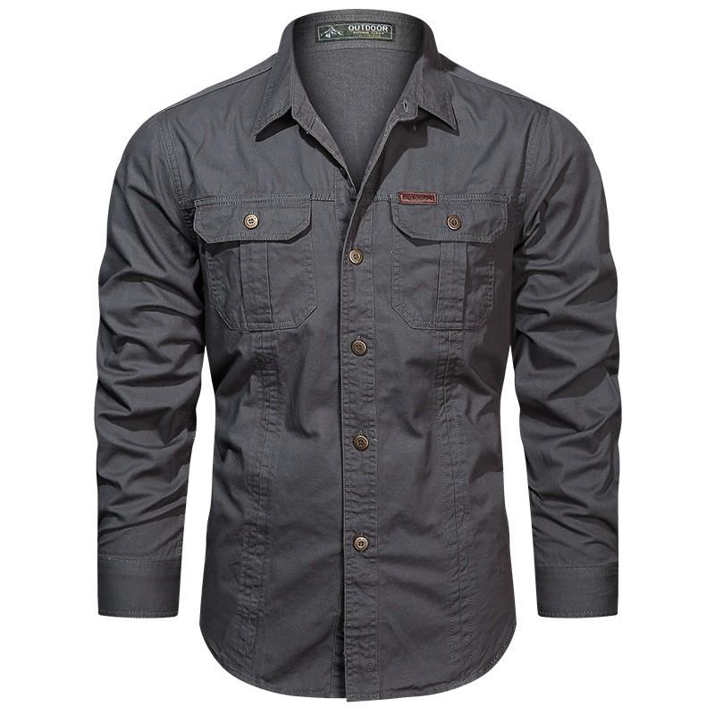 Men's Spring and Autumn Long-sleeved Cotton Casual Solid Color Shirt In Youth Workwear Shirt
