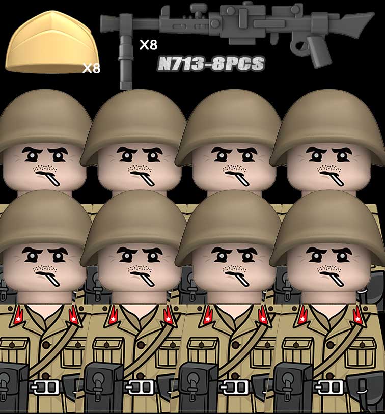MOC WK2 Italienische Soldaten Figuren Bausteine Italien Armee Infanterie Offizier Waffen Pistole Umhang Helme Panzerkanone Steine Spielzeug
