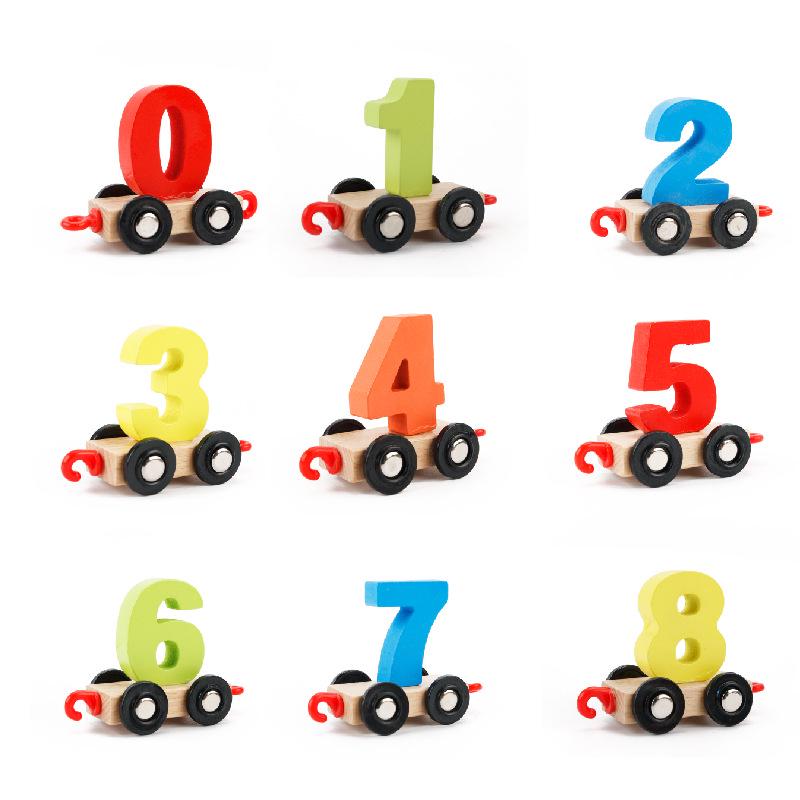 Cyfrowy Pociąg Klocki dla Dzieci Samochód Puzzle Montaż Kolorowe Drewniane Zabawki Edukacyjne