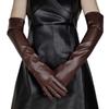 Lady Winter Women Warm Full Finger Touch Screen PU Leather Mitten Female Silky Inside Long Dress Etiquette Elbow Glove G203