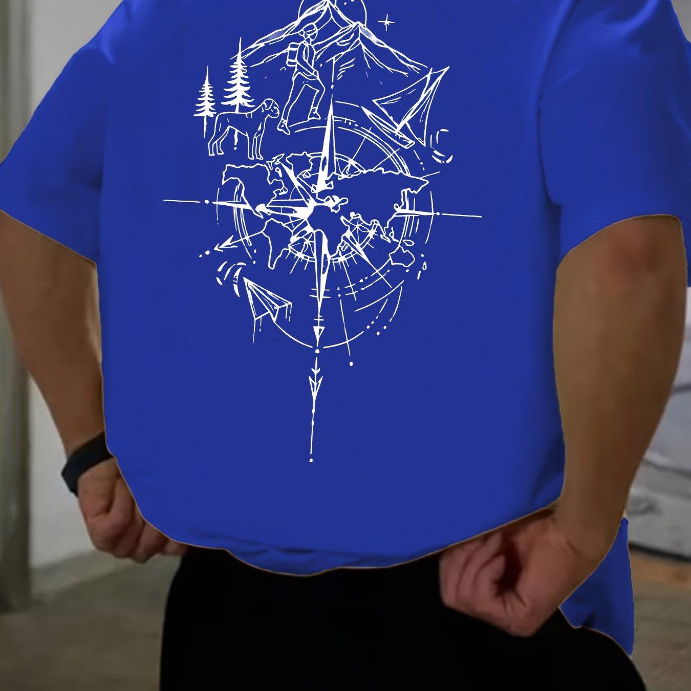 

Mens Summer 100 Cotton Fashion Casual LooseTee with Compass World Map Print Trendy Street Short Sleeve 2XL