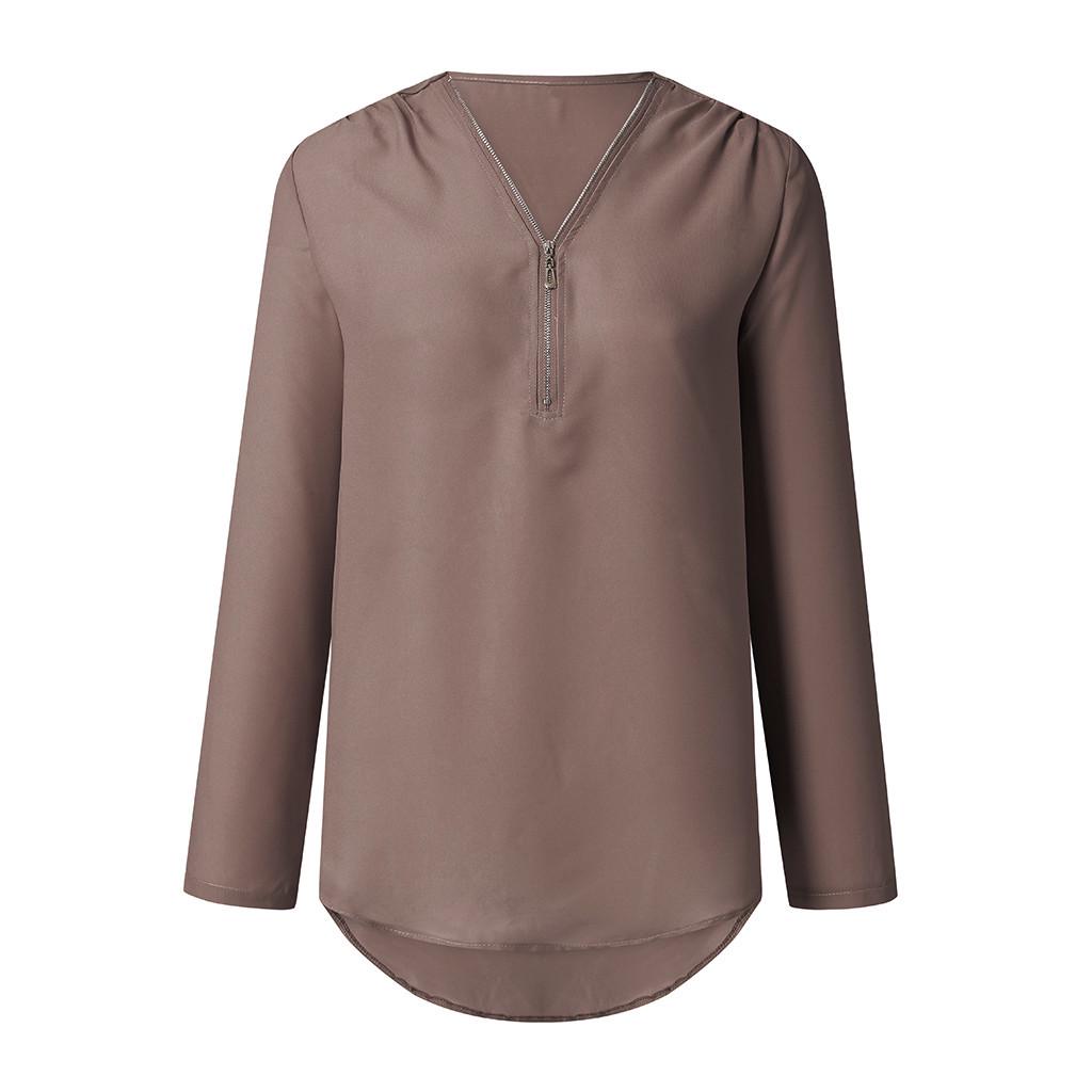 Summer and Autumn Shirt V-neck Zipper Large Size Women's Long Sleeve Can Roll Sleeve Short Sleeve Loose Shirt