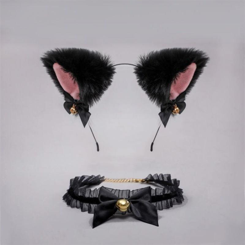 

Колокольчик ошейник кошачьи ушки Лолита аксессуары для волос для женщин, милые и индивидуальные чёрный