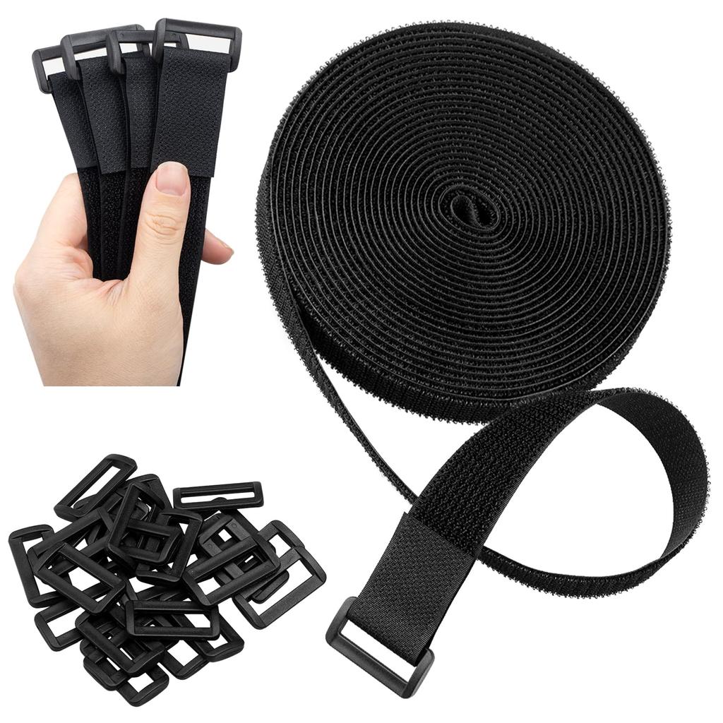 YOKELLMUX Cable Ties, Hook-and-Loop Fasteners, 10m Long x 3cm Wide, 25 Buckles Included, Cut-to-Size, Strong, Heat-Resistant, Reusable, for DIY, Wire