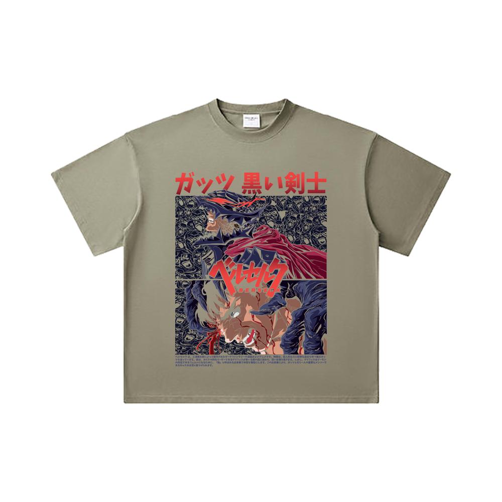 260 GSM Double Yarn 32 Count 100% Cotton Berserk V5 Print Unisex Heavy Cotton T Shirt