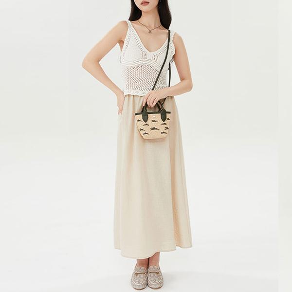 Longchamp Le Panier Pliage Logo Embroidered Detachable Shoulder Strap Straw Texture Canvas Mini Shoulder Crossbody Tote Bag Women Bags 10206HCF292