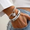 1SET Punk Wind Lock Pendant Bracelet Personalized Metal Elbow Beaded Elastic Jewelry Women