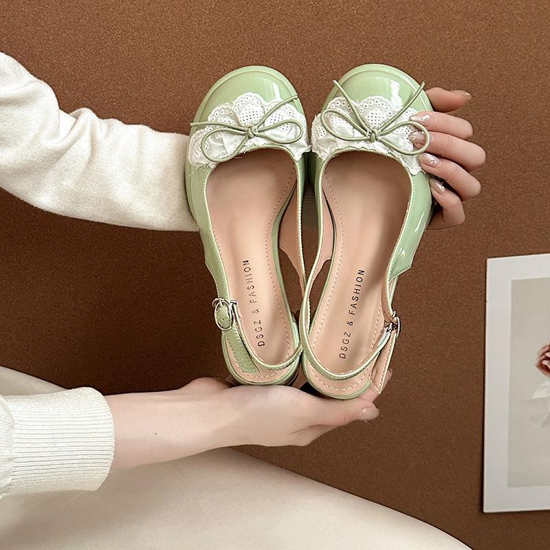 

[SSBL] Lace fairy style single shoes children spring and summer 2025 new Mary Jane high heels bag head sandals 39 зелений
