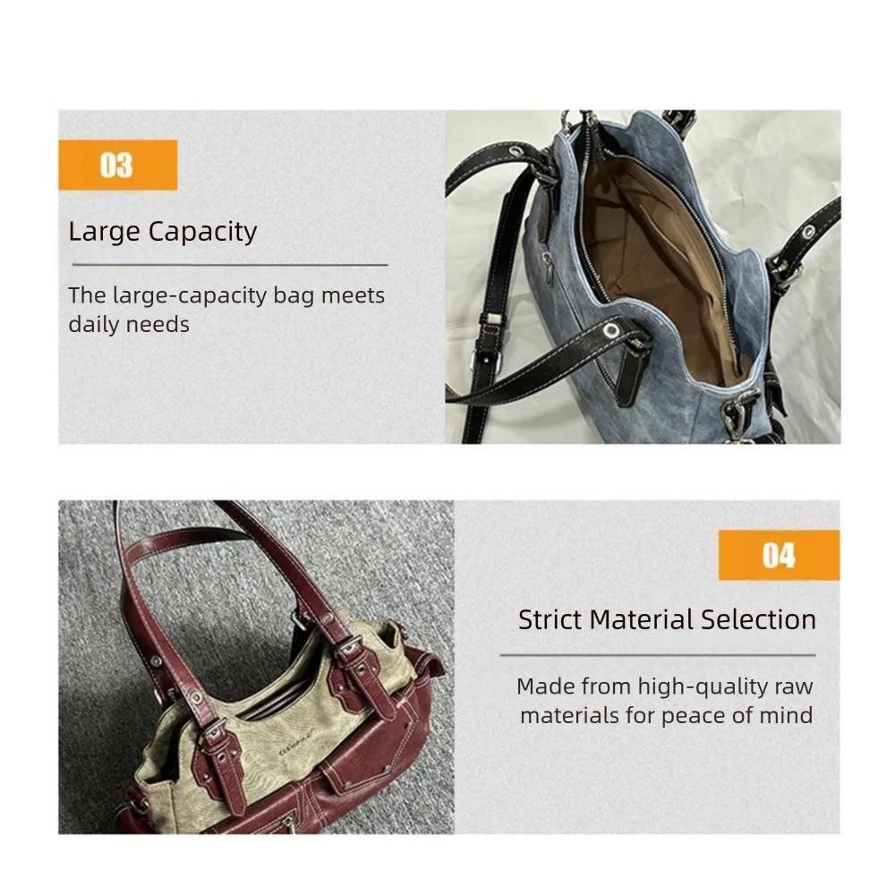 PU Women's Shoulder Bag with Denim Patchwork Armpit Handbag Fashion Crossbody Bag Casual Outing