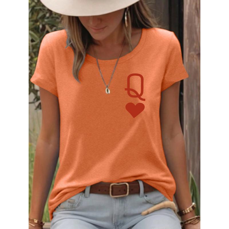 Casual T-shirt with Heart LettersSummer Round-neck Short-sleeved Top